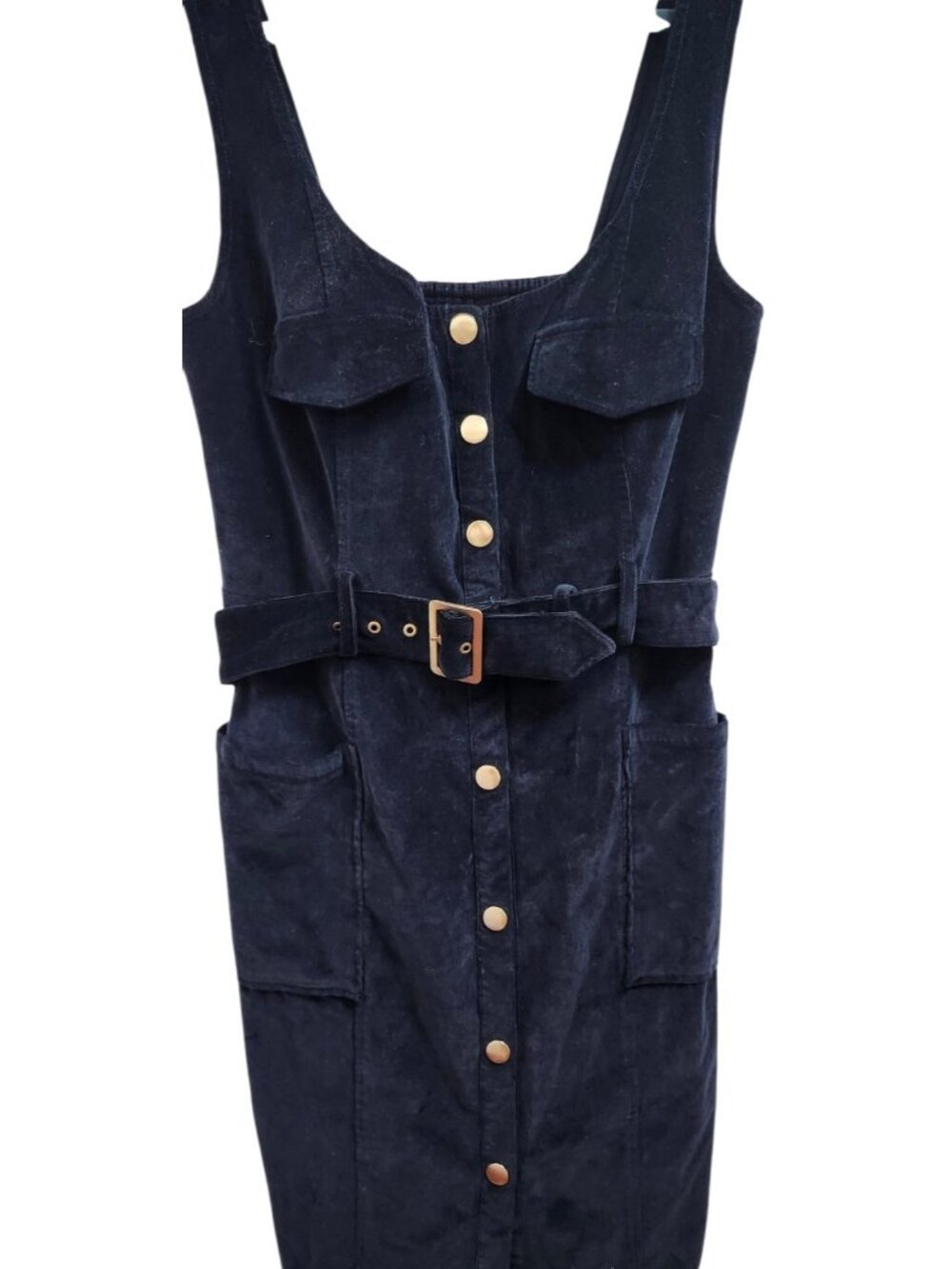 Maeve Anthropologie Navy Velvet Corduroy Belted Midi Dress Button Front Sze 12 - Picture 4 of 12